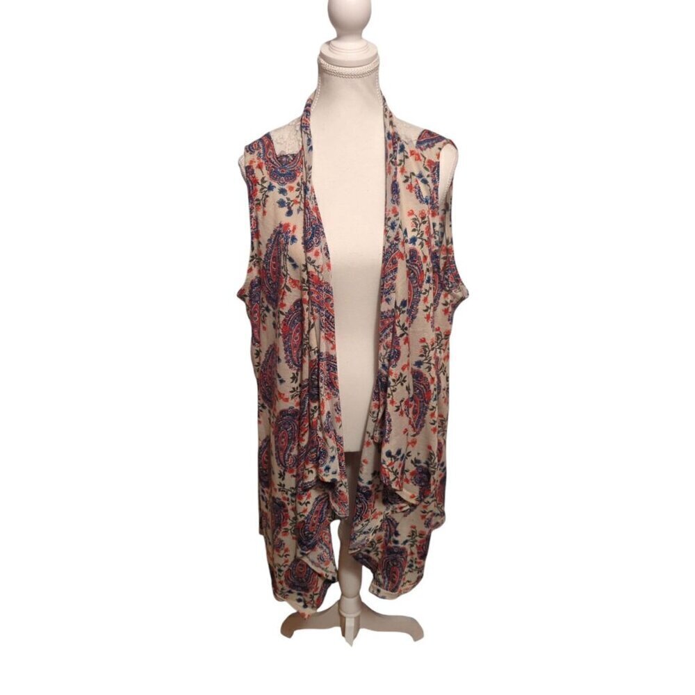 Cato Women's Cardigan Multi Color Lace Paisley Open Sleeveless Size 26/28